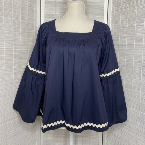 Vineyard Vines Ric Rac Bell Sleeve Blouse Navy Blue Size XS - Picture 1 of 6
